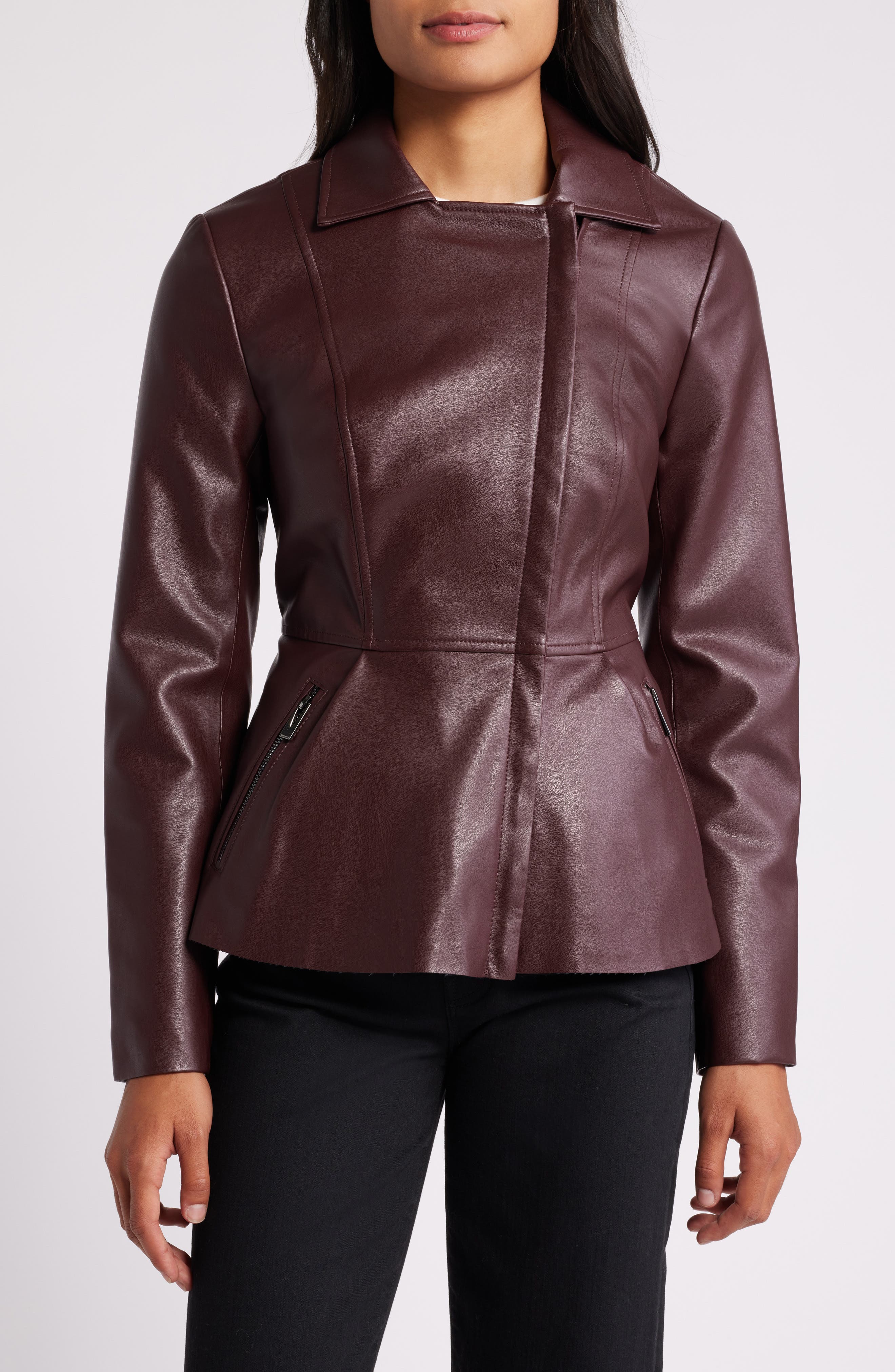 Maroon leather jacket womens Clearance